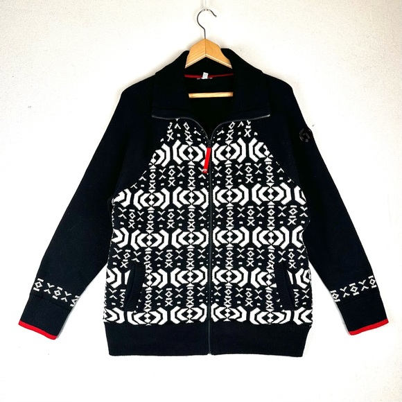 Talbots Zip Front Coatigan Sweater Jacket Wintery Geo Fleece Lined Cozy - Picture 3 of 10